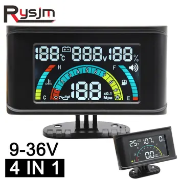 

volt meter car 12V24V 4 In 1 LCD Digital Voltmeter Water Temp Fuel Oil Pressure Gauge + Sensor 1/8 NPT for auto Truck Excavator