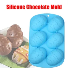 

6-Cavity Easter Egg Shaped Silicone Chocolate Mold DIY Baking Cake Mold Random Color Delivery Kitchen Baking Supplies