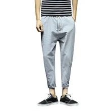 Простые повседневные хлопковые и льняные брюки длиной до щиколотки модные трендовые однотонные мужские брюки размера плюс