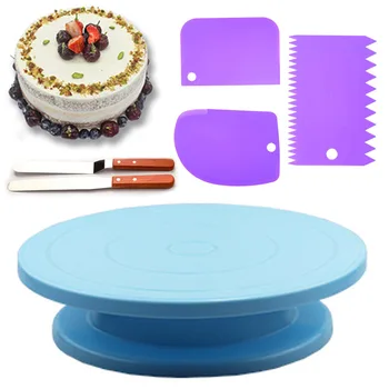 

Hot 6Pcs/Set Plastic Cake Turntable Rotating Cake Plastic Dough Knife Decorating Cream Cakes Stand Rotary Table DIY Baking Tool