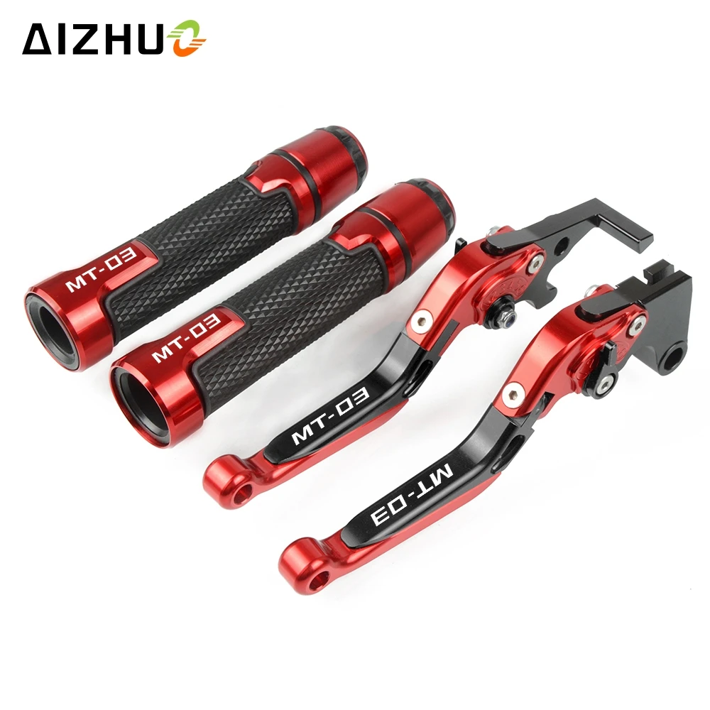 Motorcycle MT03 Accessories Folding Brake Clutch Levers+Handle Grips For YAMAHA MT-03 MT03 MT 03 - Цвет: red