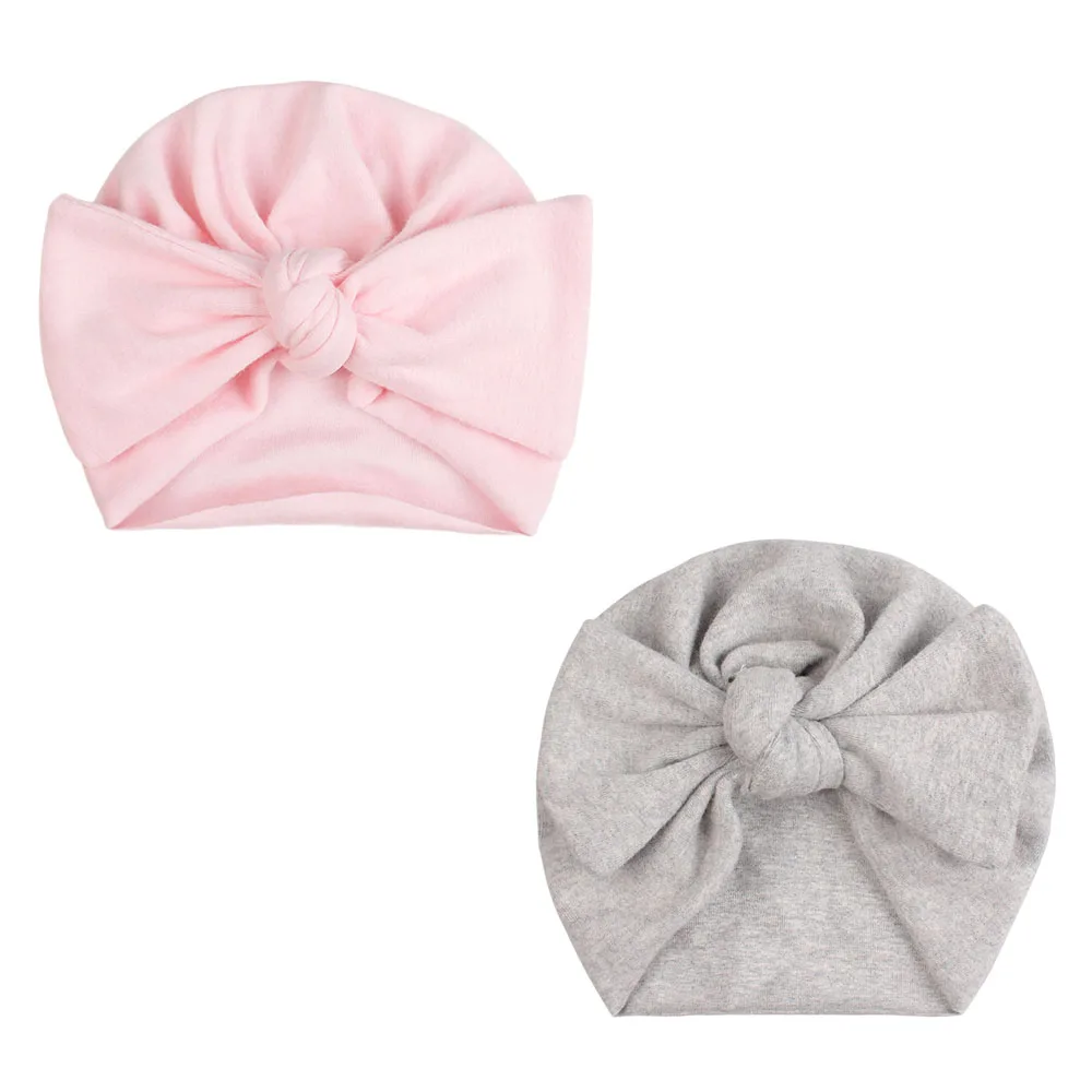 Pink Gray Set A Детская шапочка с узлом, набор перчаток из хлопка для новорожденных мальчиков и девочек, больничная Кепка, легкая дышащая удобная шапочка с защитой головы - Цвет: Pink Gray Set A