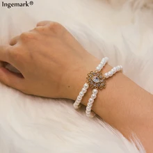 Ingemark роскошный хрустальный розовый браслет с цветами Femme эффектный богемный имитация жемчуга бусины браслет-цепочка для лучших женщин