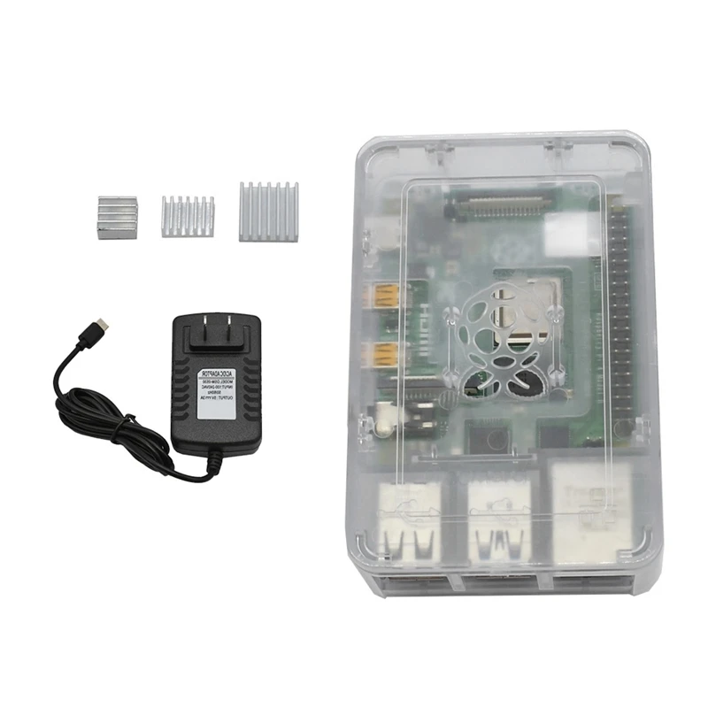 US plug Для Raspberry Pi 4 Модель B ABS чехол 4G Оперативная память макетная плата комплект с прозрачный цвет радиатора 5V 3A Мощность адаптер для Raspber - Цвет: US plug