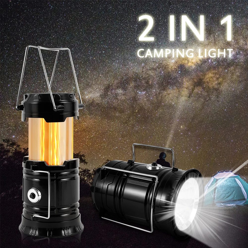 Flame Light Outdoor Tent Light Camping Portable Light Solar Charging Flashlight Outdoor Emergency Light
