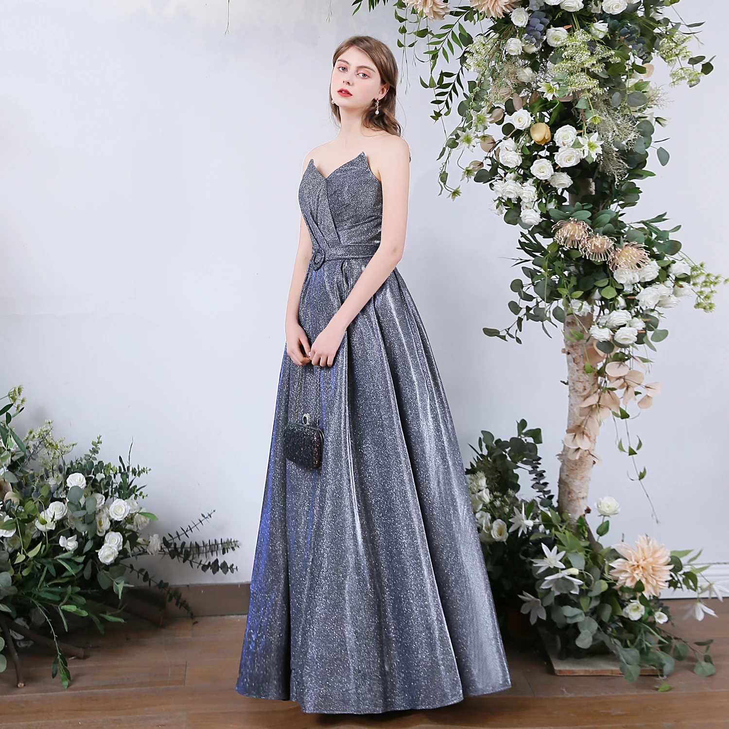 SSYFashion, новинка, простое Сверкающее вечернее платье, сексуальное, без бретелек, v-образный вырез, темно-синее, длина до пола, для выпускного вечера, официальное платье, Vestidos De Noche