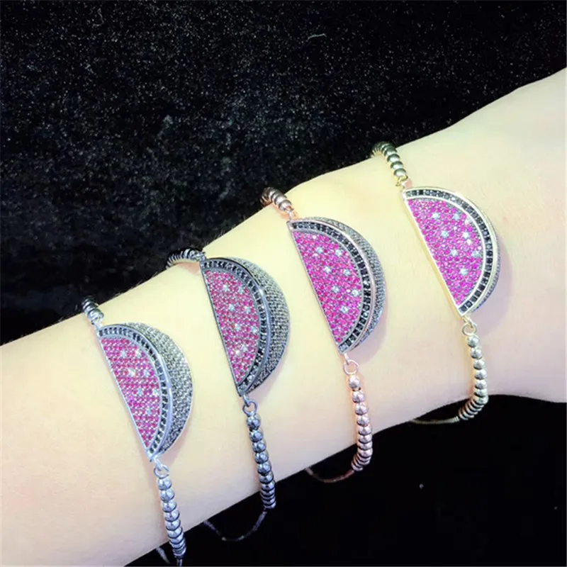 10 шт./лот, высокое качество, латунный браслет, проложить цвет, кубический цирконий, арбуз, регулируемый браслет, модные ювелирные изделия