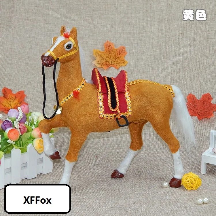 

new real life yellow horse model plastic&furs simulation rise up leg horse with saddle gift about 29x27cm xf2747