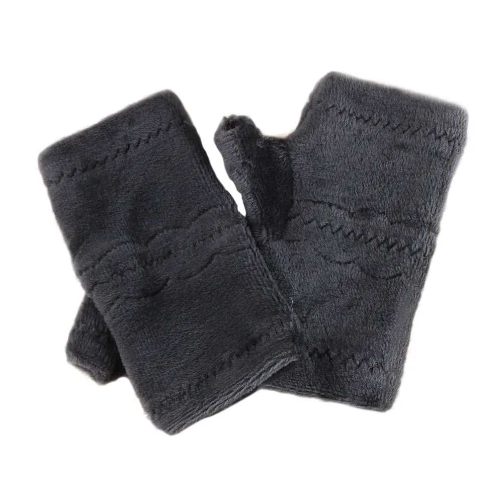 Women Fingerless Gloves Thick Warmth Polar Fleece Winter Autumn Thick Warm Gloves Keyboard Leak Finger Gloves Handschoenen - Цвет: Black