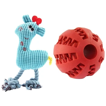 

Dog Tooth Cleaning Balls (Red) with Pet Dog Puppy Chicken Chew Toy Squeaker Squeaky Soft Plush Play Sound Toys