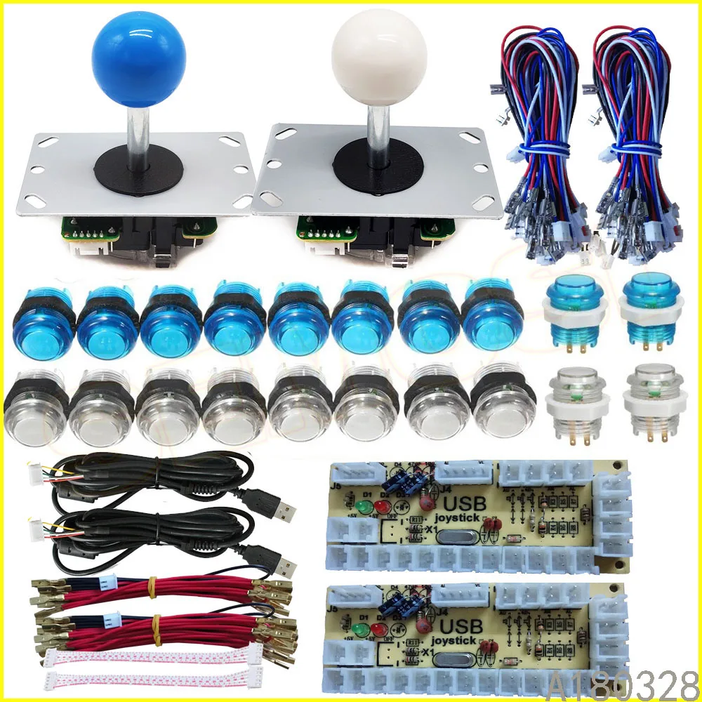 Аркадные DIY наборы частей 5Pin джойстик + 2x24 мм 8x30 5 в LED подсветкой кнопки нулевой