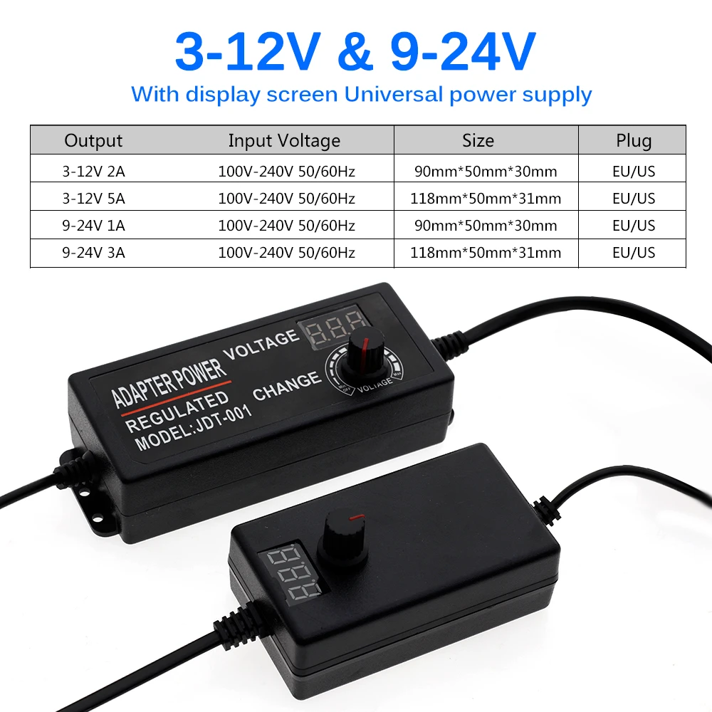 Адаптер переменного/постоянного тока 3-12 в 9-24 В регулируемые трансформаторы напряжения с экраном дисплея универсальный источник питания штепсельная вилка ЕС/США
