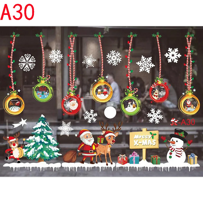 

New Year Glass Stickers Removable Wall Sticker PVC Christmas DIY Snowman Sticker Home Decal Christmas Decoration For Home Supply