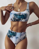 2021 New Print Sport Bandeau Push up Bikinis Sexy Marble Women Swimsuit High Waist Swimwear Women bathing suit Beach wear 1