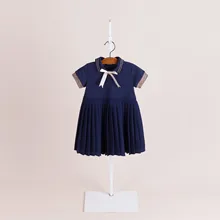 Трикотажное Спортивное платье для девочек; Летнее Детское плиссированное платье с короткими рукавами и бантом; теннисные платья