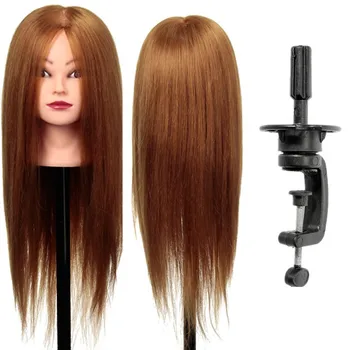 

24Inch 80% Real Human Hair Training Head Hairdresser Hairdressing Mannequin +Clamp Holder Training Head Mannequin