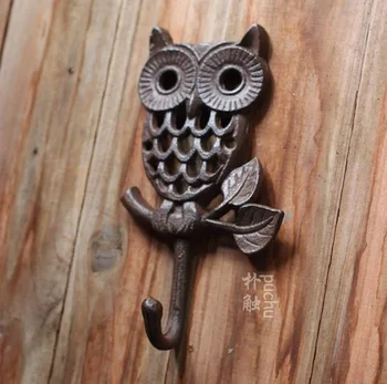 

H:19CM LOFT Industrial Retro Style Cast Iron Owl Wall Hook Clothes Hooks