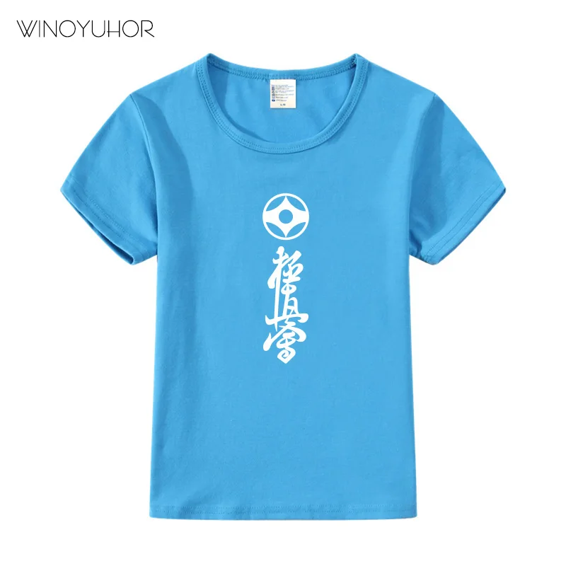 Детские модные футболки с символом кандзи Kyokushin Karate детские летние футболки топы для мальчиков и девочек повседневная одежда с короткими рукавами для малышей - Цвет: Blue