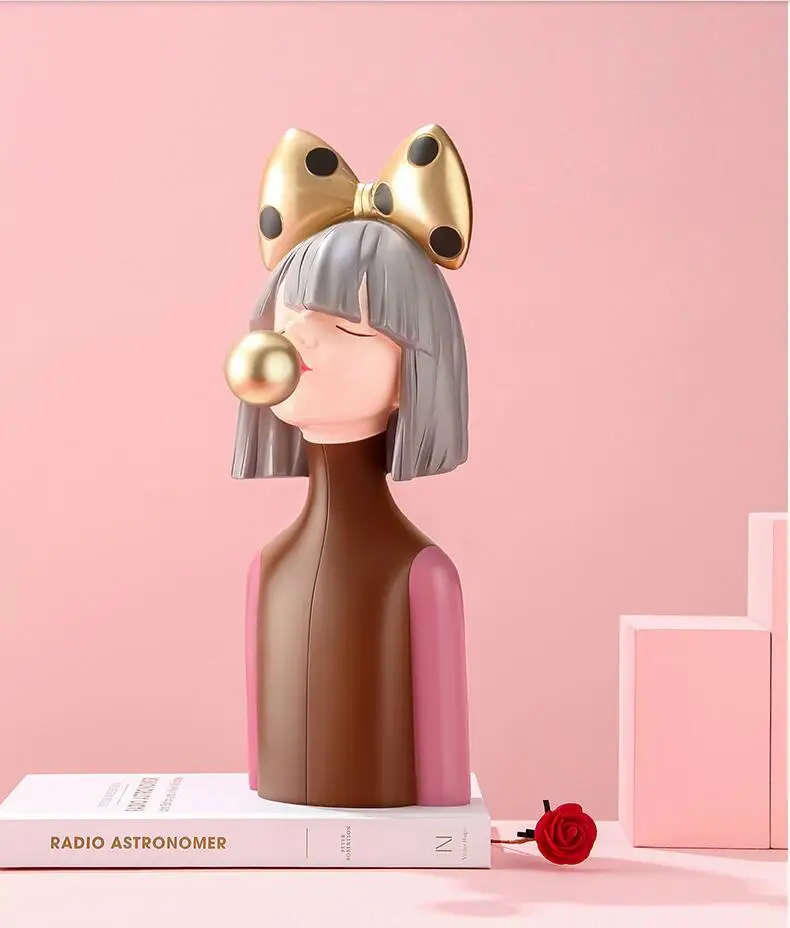 

European Bubble Bowknot Girl Resin Accessories Home Livingroom Sculpture Decoration Office Desktop Figurines Crafts Wedding Gift