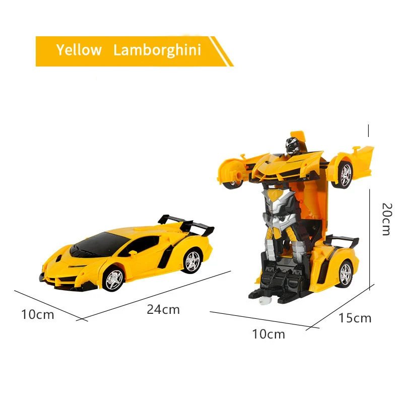RC 2,4 ГГц Трансформационные роботы спортивные модели столкновения деформации классический автомобиль роботы игрушки детские подарки - Цвет: Yellow-Lamborghini