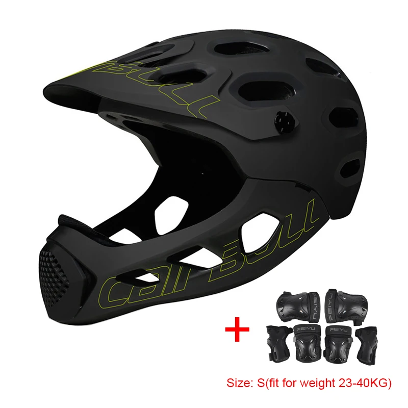 Black Yellow Gear S Дышащий DH FR MTB велосипедный шлем со съемным подбородком и наколенником налокотник спортивный скейтборд горный велосипед велосипедный шлем - Цвет: Black Yellow Gear S