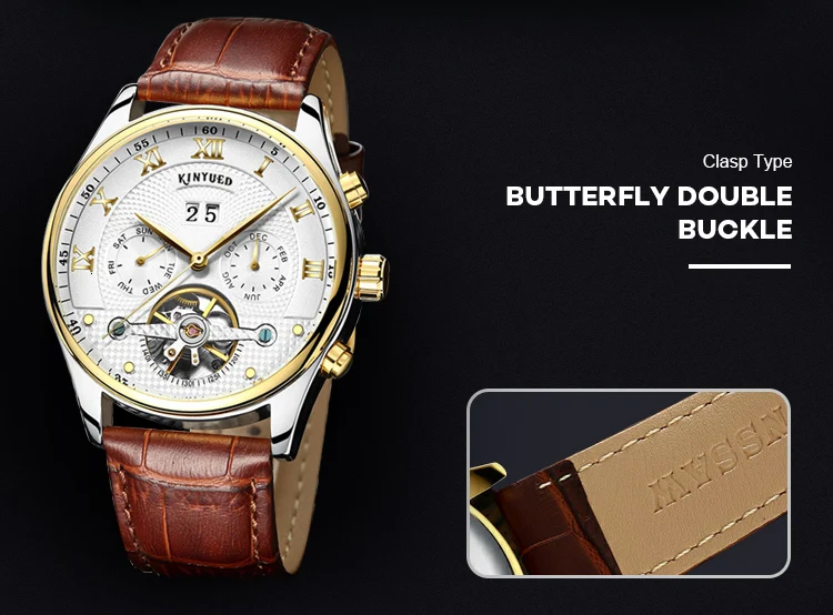 KINYUED часы со скелетом Мужские механические Автоматические часы Tourbillon люксовый бренд Мужские наручные часы коричневый кожаный ремешок Erkek Kol Saati