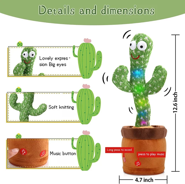 Dancing Cactus 120 Song Speaker Talking Voice Repeat Wriggle Dancing Sing Toy Talk Plushie Stuffed Toys for Baby Adult Xmas Gift 2