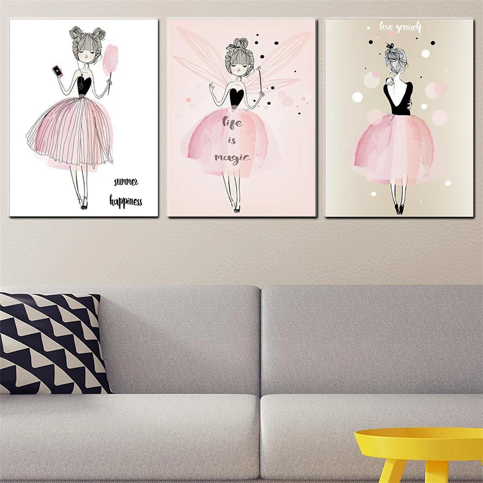 

Fuwatacchi 3PCS Oil Painting Dancing Girl Wall Art Posters Prints Canvas Pictures for Living Room Bedroom Home Decor Printings