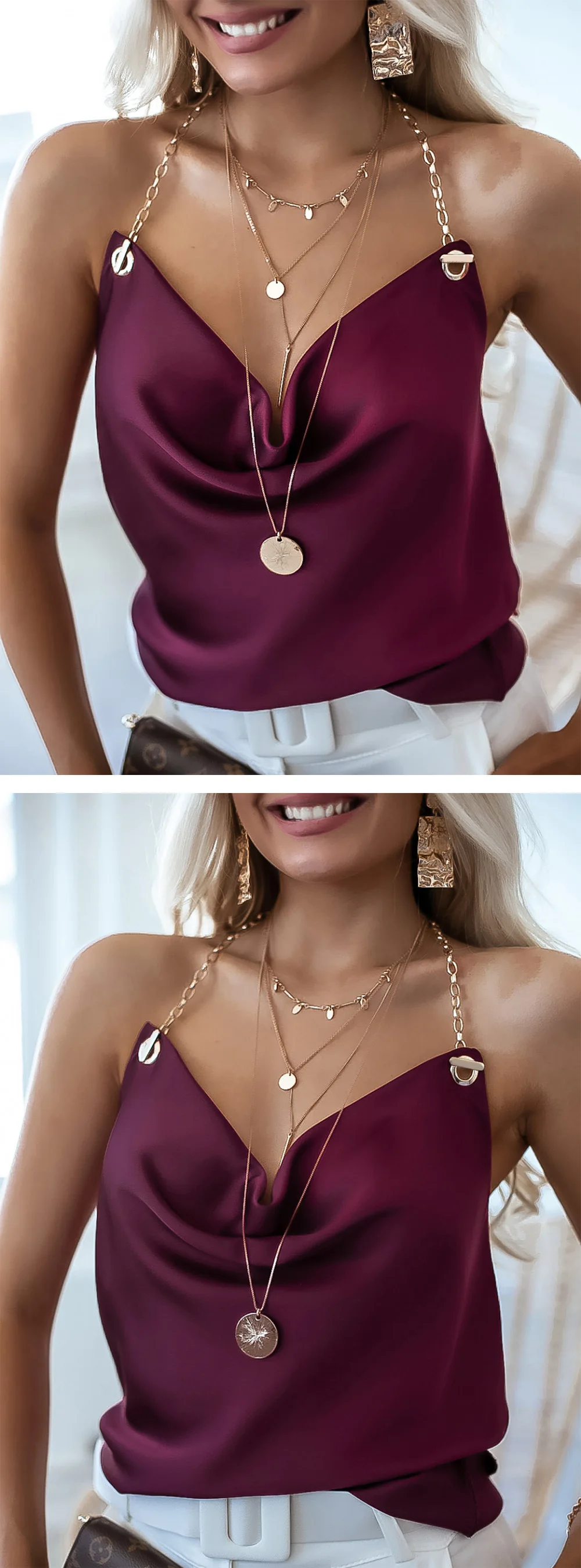 New Sexy Camisole Women's 2022 Summer Fashion V-Neck Chain Vest Streetwear Open Back Solid Color Slim Pullover Tops Ropa Mujer half bra