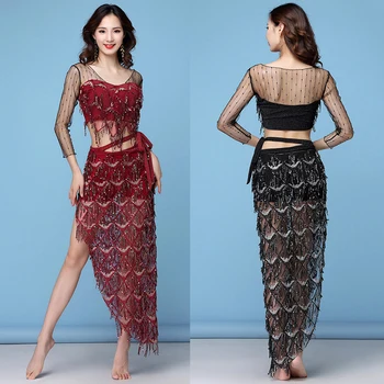 

Belly Dance Tops+Skirt Women Costume Bollywood Bellydance Practice Wear Sexy Gauze Danse Orientale Femme Exotic Dancewear BL2316