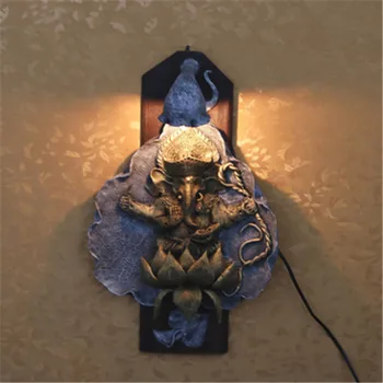 

Southeast Asian Style LED Wall Lamp Thai Wood Carving Elephant Wall Lights Bar Retro Decor Living Room Wall Light X5474