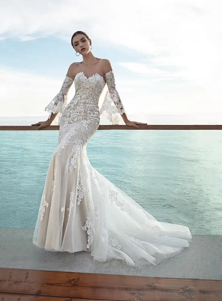 

New Mermaid Long Wedding Dress 2020 Sweetheart Neck Sleeveless Court Train Appliques Tulle Bride Gowns Vestido de noiva