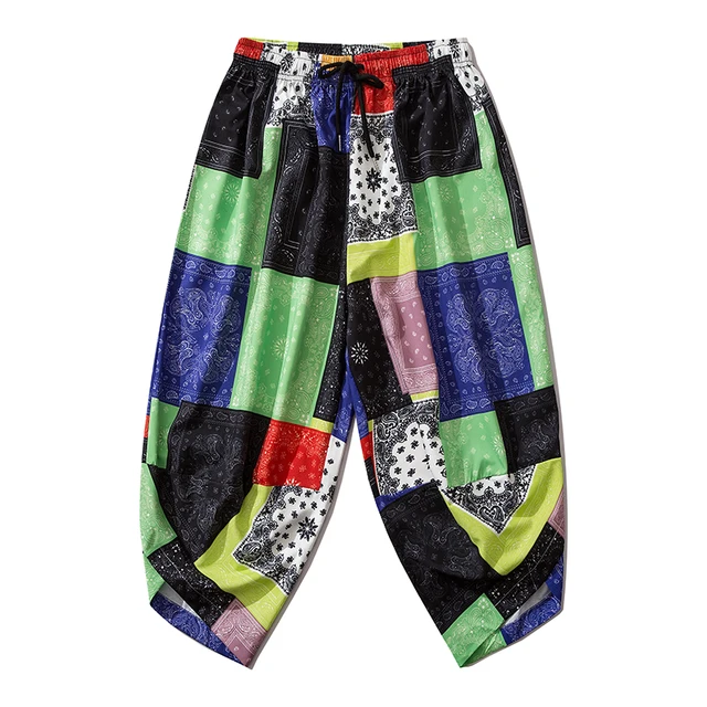 Bebovizi 2020 Japanese Style Harajuku Men Trousers Sakura Samurai Costume Loose Fashion Women Traditional Bloom Pants Haori 153