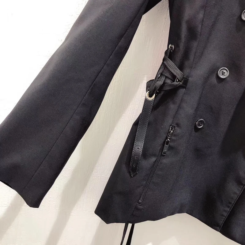 Черная куртка с длинным рукавом Женская Осенняя мода офисные женские однотонные куртки с поясом