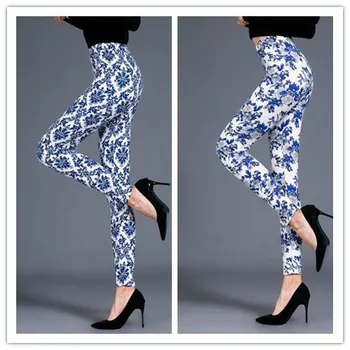 

Blue White Porcelain Printed Fashion Ankle-length Pants Wholesale Skull Leggings
