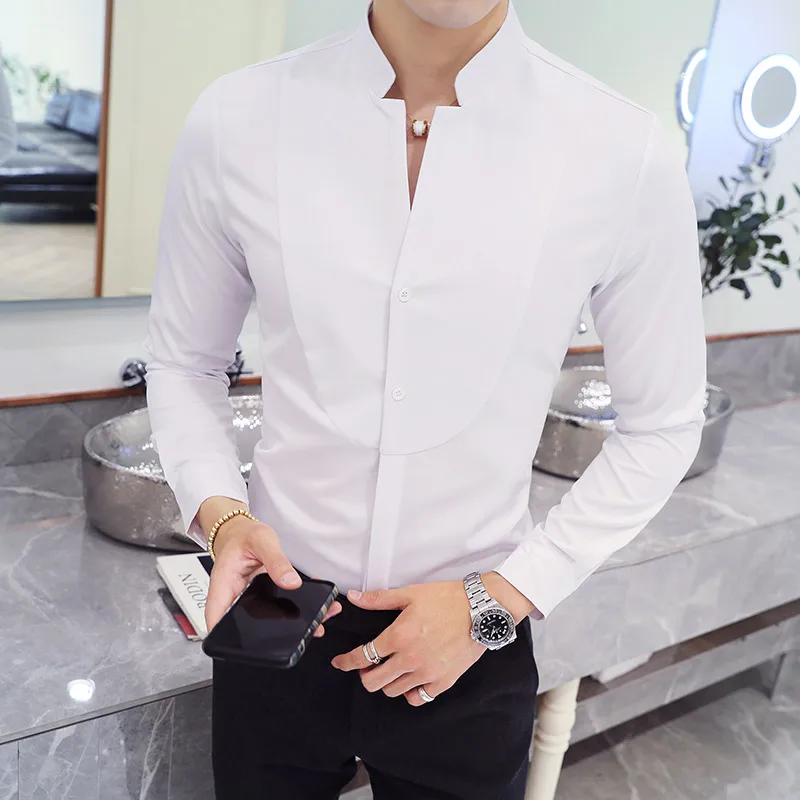 Новые осенние мужские рубашки с длинным рукавом красный Белый Черный Camisa мода Slim