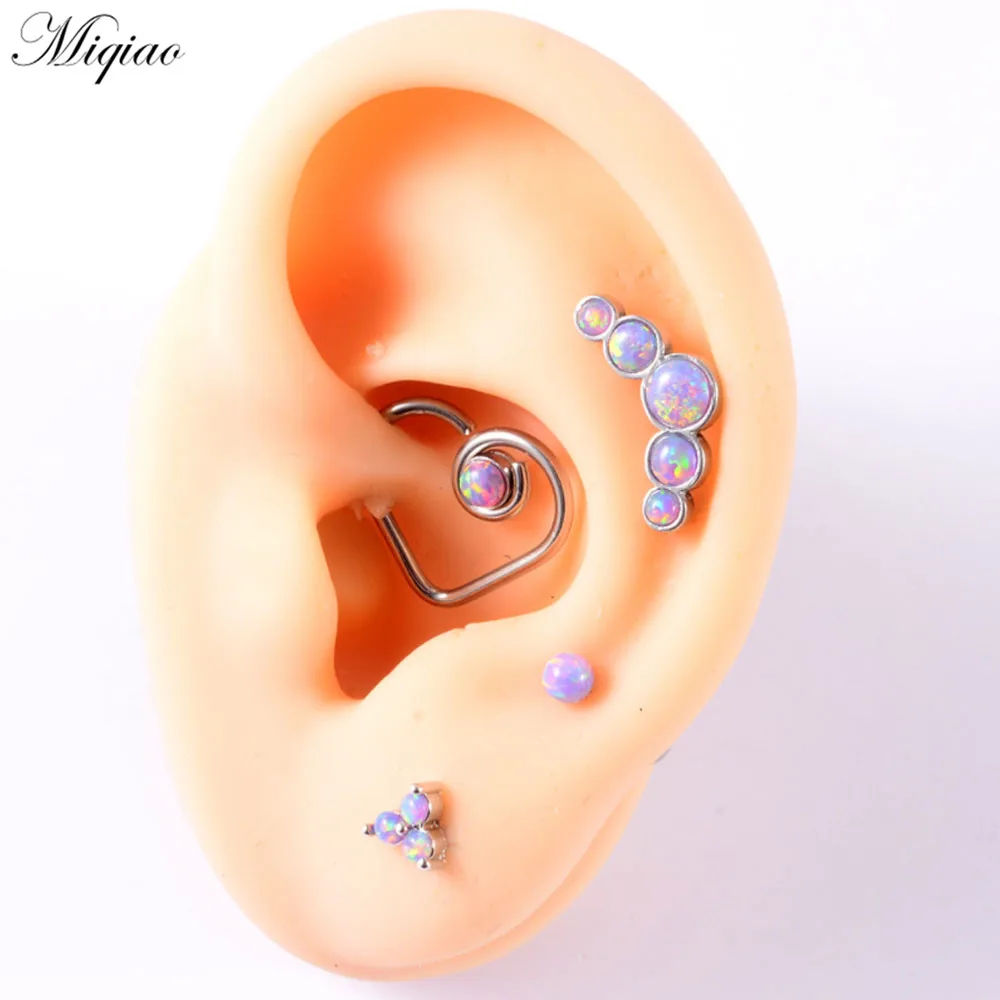 Miqiao 4pcs Explosive New Product Sweet Stainless Steel Nose Ring Ear Bone Stud Earrings Multifunctional Set Piercing Jewelry
