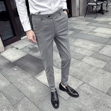 Корейский уличная бизнес досуг брюки мужские Эластичные Обтягивающие формальные брюки полосатые брюки осенние и зимние штаны по лодыжку