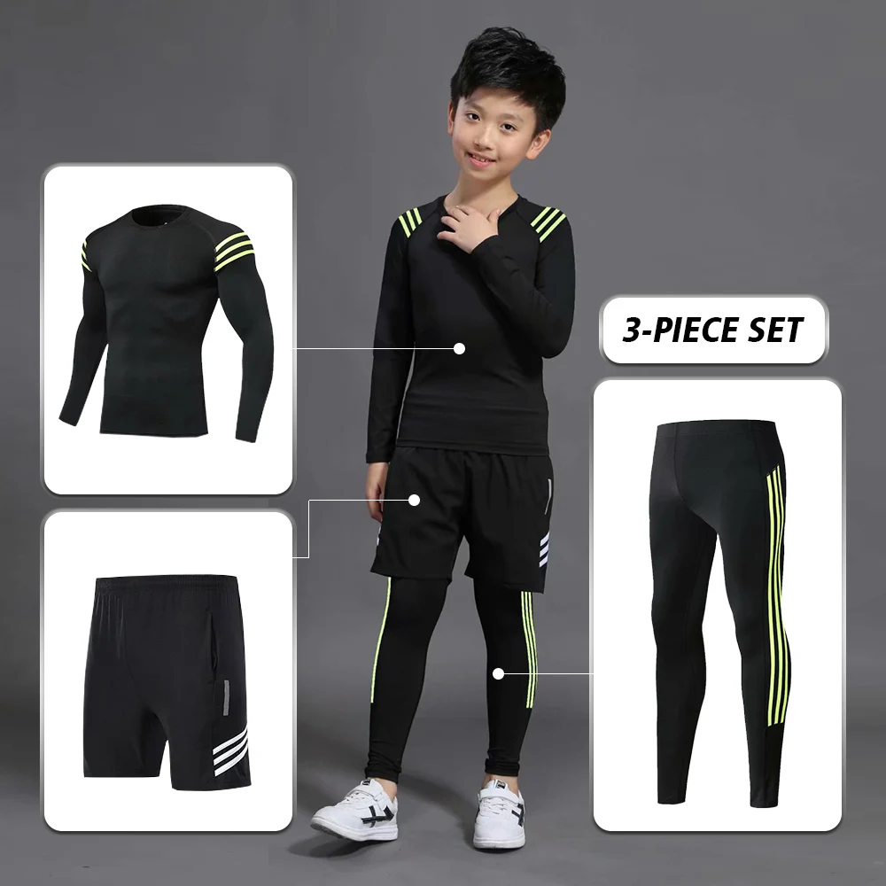 Детский тренировочный костюм для бега и бега, леггинсы, одежда для фитнеса, детский баскетбольный компрессионный спортивный костюм