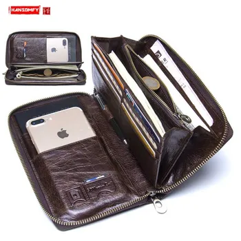 

Retro Genuine Leather Men's Wallet Passport Bag Business Clutch Bags Fashion European and American Style Multi-function Leather