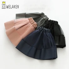 Welaken/новая осенне-зимняя одежда юбки из искусственной кожи для маленьких девочек Детская плиссированная дизайнерская юбка Детская повседневная одежда для девочек