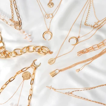 

X&P Multilayer Chain Necklaces & Pendants For Women Vintage Charm Crystal Gold Choker Necklace 2020 Bohemian Jewelry Wholesale