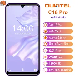 OUKITEL C16 Pro 5,71 ''мобильный телефон Android 9,0 MT6761P, 3 Гб оперативной памяти, 32 Гб встроенной памяти, смартфон с функцией отпечатков пальцев (Fingerprint ID л...