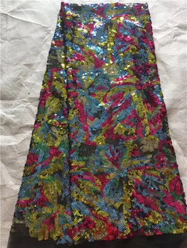 

Latest African Lace Fabric 2019 High Quality African French Net Laces With Sequins Embroidery Tulle Lace For party Dress