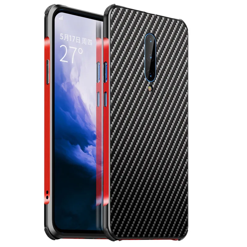 Стильный чехол из углеродного волокна для Oneplus 7 Pro Чехол Oneplus7 Алюминиевый металлический бампер чехол для телефона для Oneplus 7 1+ 7 Чехол Capa - Цвет: red-black