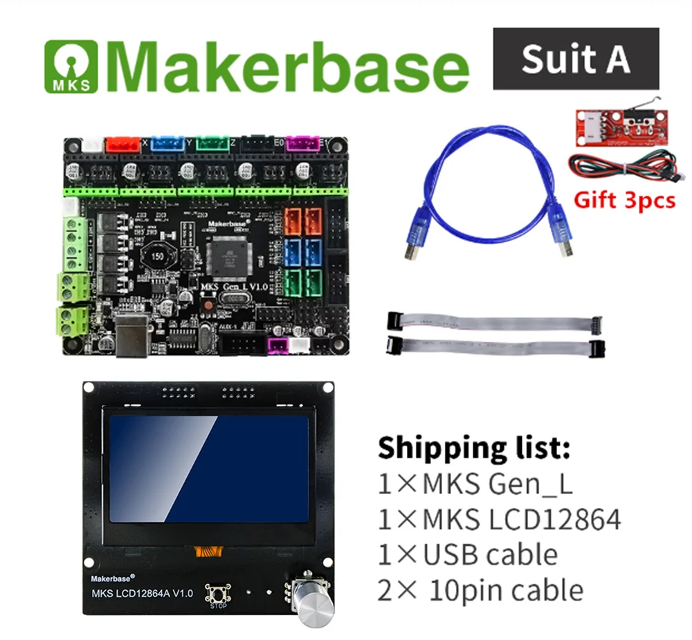 3d принтер контроллер карты MKS GEN L V2.0+ Ramps lcd 12864 Дисплей lcd 12864+ RepRap Шаговые драйверы Дешевые DIY 3D принтер пластина