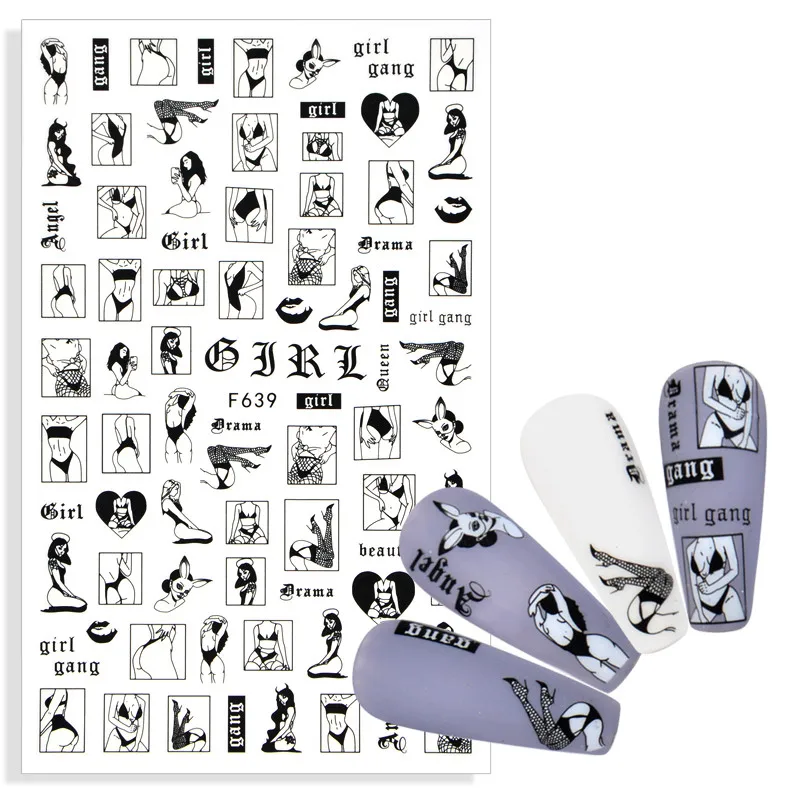 

3D Nail Slider Letter Snowflakes Abstract Face Design Watermark Sticker Self-adhesive Manicure Tips Nail Art Decorations Decals