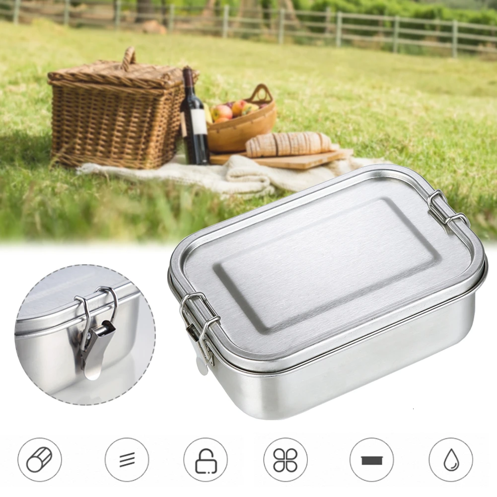 

Lunch Box Kids Food Container Bento Box Top Grade Student Stainless Steel Storage Thermal Metal Box Leakproof Rectangular 800ml