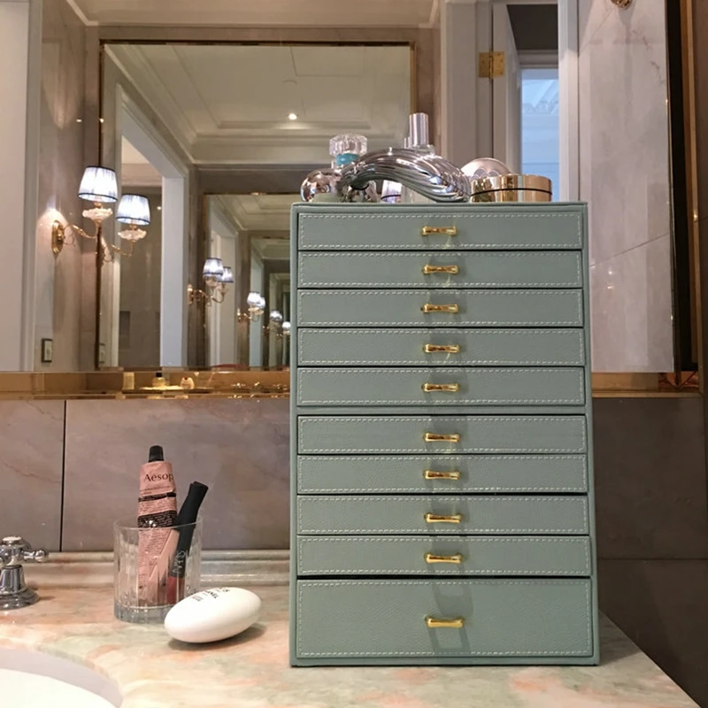 

Leather Multi-Layer 10 Floors Jewelry Box Necklace Bracelet Earrings Ring Storage Box Jewelry Finishing Box Drawer Type Display