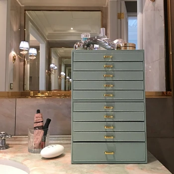 

Leather Multi-Layer 10 Floors Jewelry Box Necklace Bracelet Earrings Ring Storage Box Jewelry Finishing Box Drawer Type Display